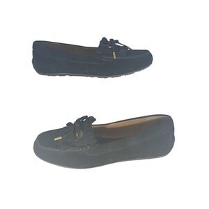 Lands End Black Suede Kiltie Fringe Driving Loafers Womens 8.5 B 383336